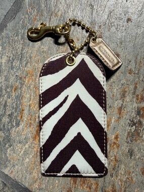 Coach Zebra Print ID Holder or Luggage Tag in Black and White with Gold Hardware